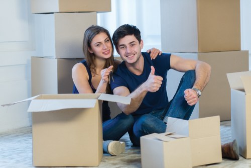 Furniture and equipment being prepared for office removals in Bow